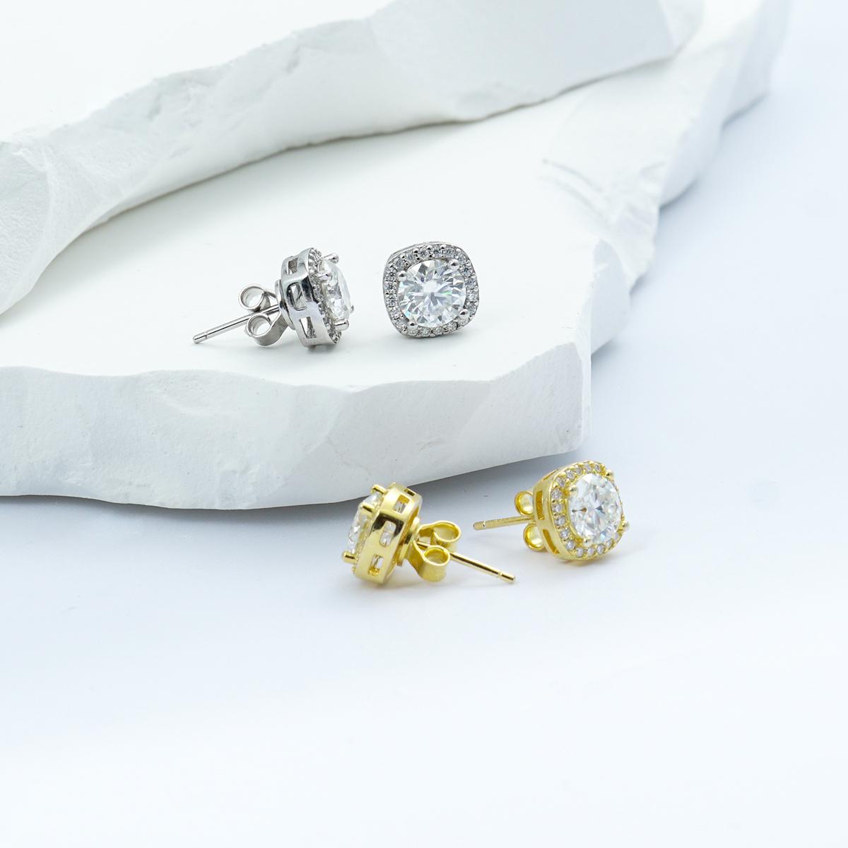 Delzzad Synthetic Moissanite Halo Square Stud Earrings Birthday Anniversary Mother's Day Gifts for Men Women