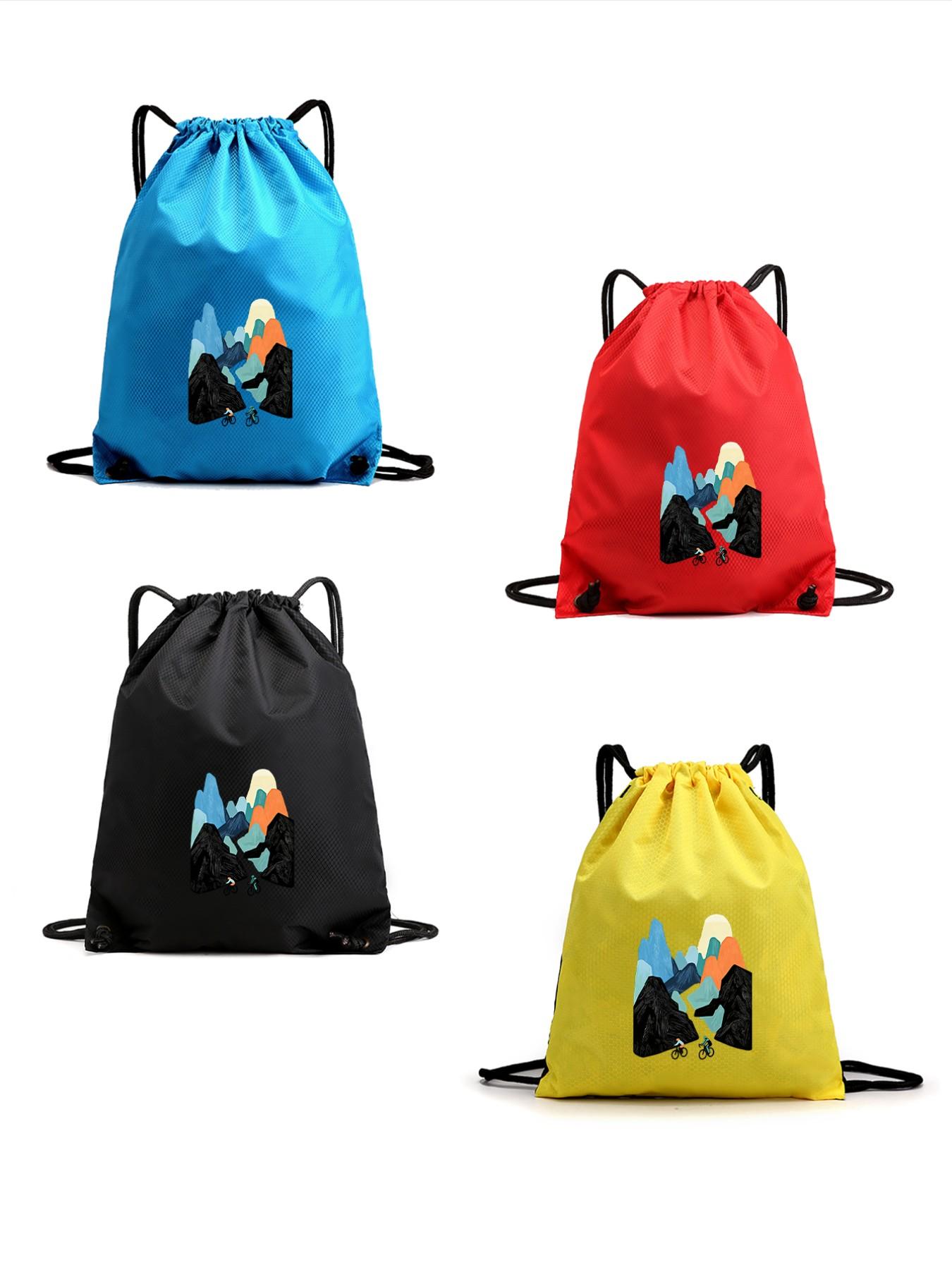 Waterproof Drawstring Backpack with Mountain Pattern, Lightweight Gym Bag for Football Basketball School Sports Travel, Boy Girl Birthday Gift