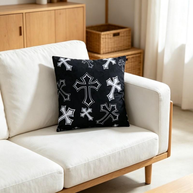Vintage Gothic White Cross Black Throw Pillow Cover, Soft Plush, Material 18"×18" Single Sided Printed Cushion Cover with Hidden Zipper, Emo Punk Room Decor Gift. (No Filler Included)#GothicHomeDecor #PunkDecor #CrossPillow #ThrowPillowCover