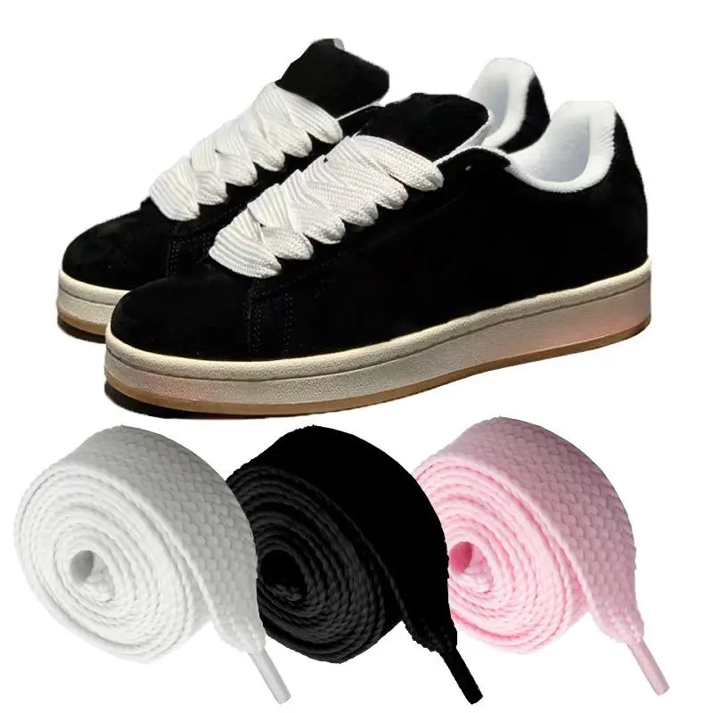 2-Pack Woven Synthetic Shoe Lace, 2cm Wide Durable Replacement Strings, Daily Wear Accessory for Canvas, Casual Shoes & Sneakers, Shoe Strings For Sneakers