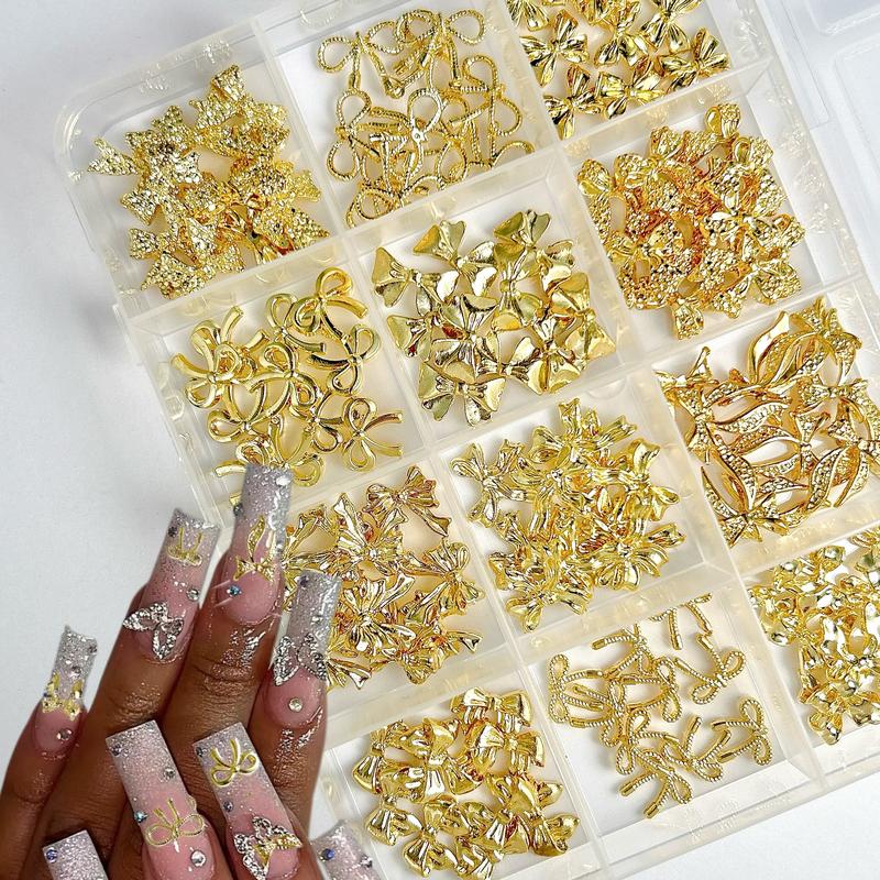 1 Box 3D Alloy Series Bows Nail Charms Trendy Heavy Luxury Golden Tie Decorations DIY Y2K Manicure Supplies Nail Art Tools