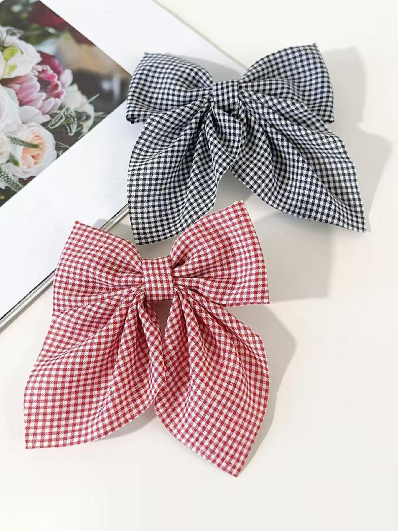 Sweet Plaid Bowknot Hair Clip Set, Barrettes, 2pcs Simple Cute Back Headband, Daily Accessory, Perfect for Parties & Travel