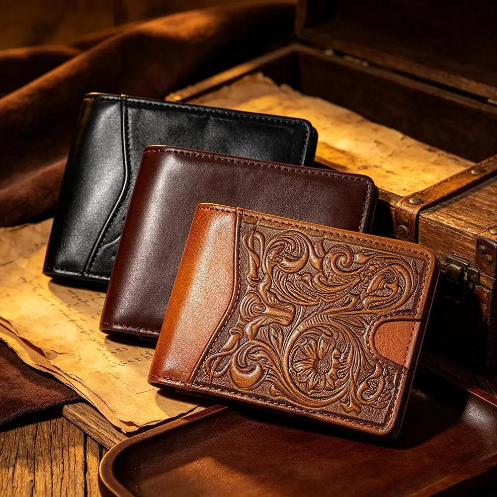 Western Women Wallet Floral Embossed Full Grain Leather Wallets Cowgirl Cowhide Leather Bifold Short Wallets With 11 Slot Credit Card Holders Walle