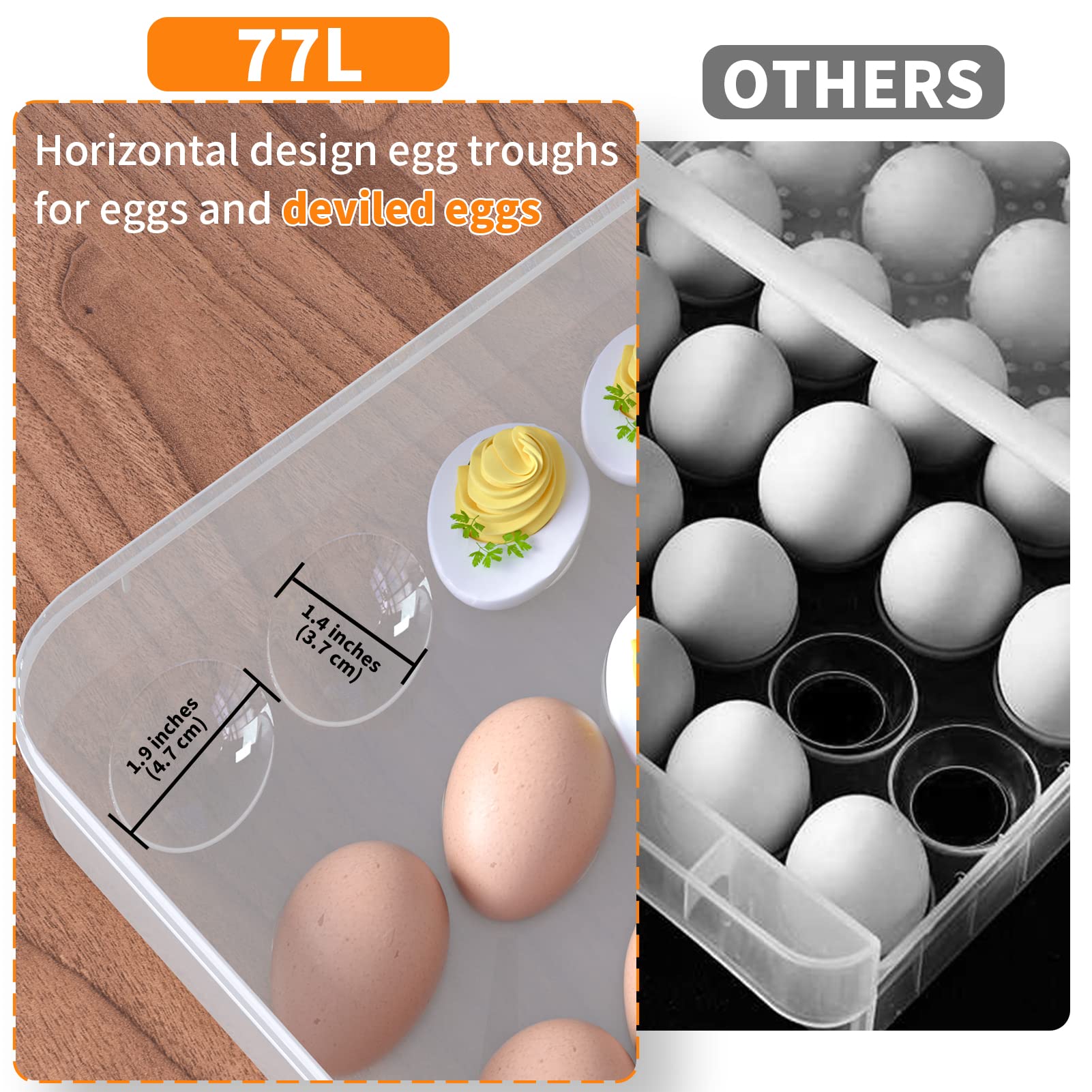 Deviled Egg Containers with Lid, (Set of 2), Plastic Deviled Egg Carrier Tray for 60 Eggs, Clear Storage Egg Holder for Refrigerator, Fridge Stackable Countertop Portable Egg Dispenser Kitchen Transparent