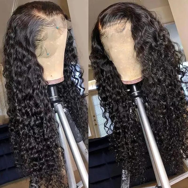 34Inch 200% Density Deep Wave Lace Front Wigs Human Hair 13x4 HD Lace Front Wigs Blended Hair Jerry Curly Glueless Lace Wigs Pre Plcked 13x6 Deep Part Curly Lace Frontal Wig For Women With Baby Hair Wet And Wavy Wig Natural Black Color