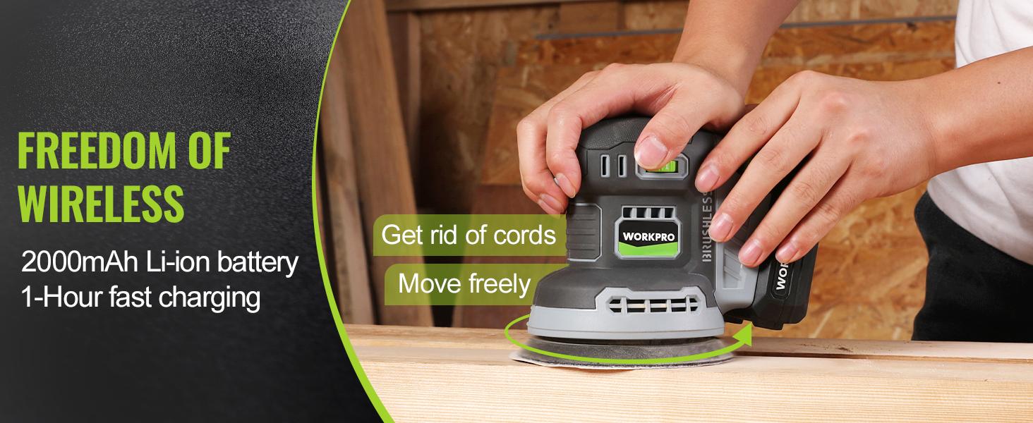 #JumpstartSale WORKPRO Cordless Random Orbital Sander Brushless 6 Variable Speeds 6000 to 12000 OPM, 20V 5in Electric Orbit Sander for Woodworking with Battery, Charger, Dust Collector, Tool Bag,15 Counts Sanding Discs