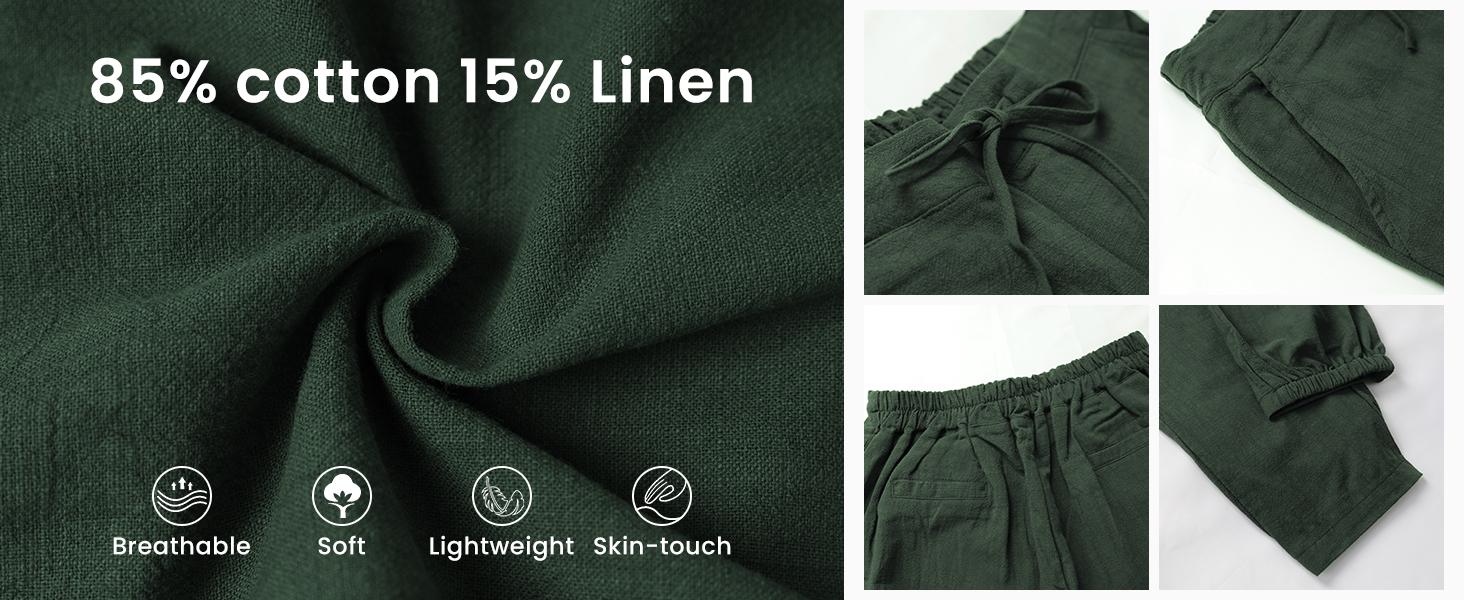 Tanming Women's Linen Pants Casual High Waisted Drawstring Beach Trousers Elastic Waist Tapered Bottoms Basic Style Comfortable Lightweight Cotton Linen Blend