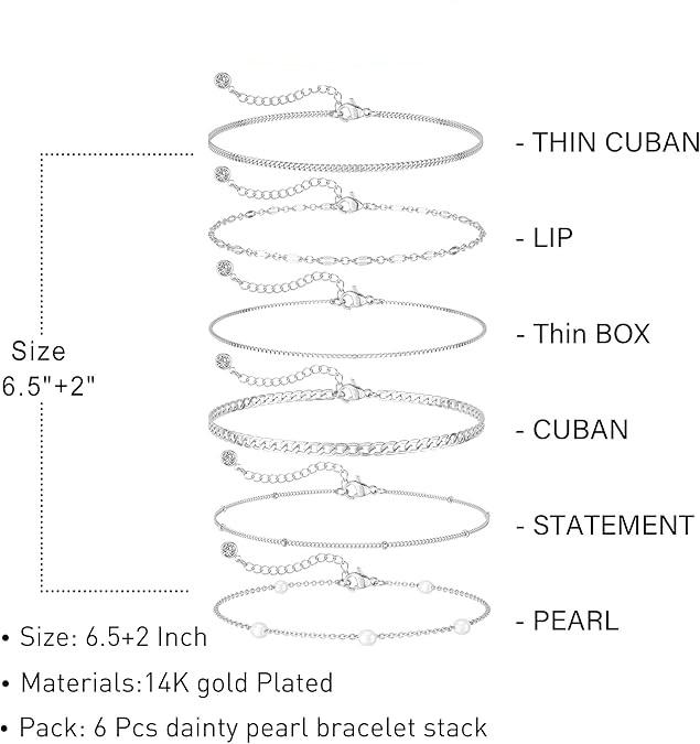 Tewiky 14K Gold Plated Copper Bracelet Set - Dainty 14K/Silver Bracelets, Waterproof, Trendy Minimalist, Small Thin Bracelets for Women, Gift, For Valentine's Day gifts