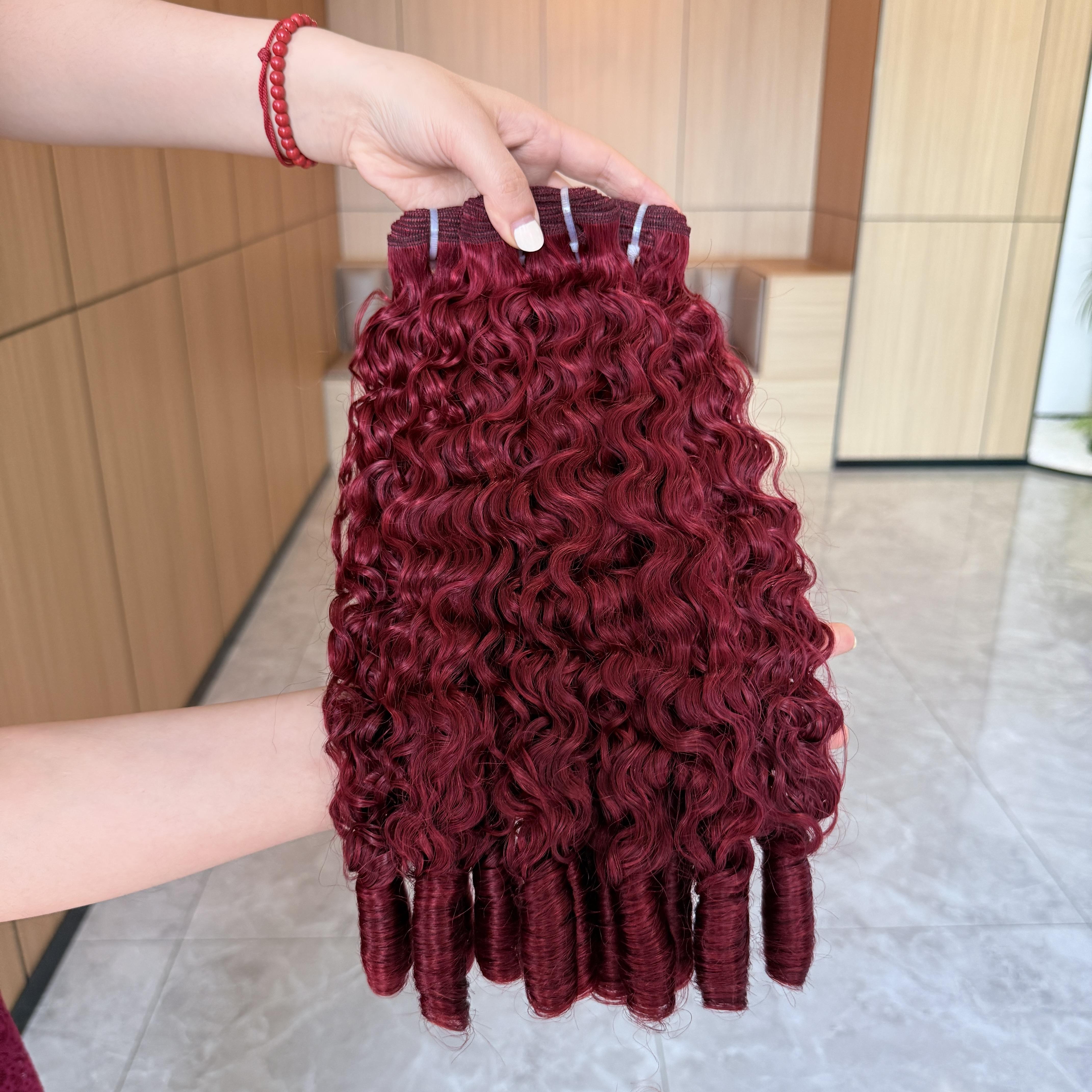 VIPbeauty Burgundy 99J Burmese Curly Bundles Human Hair 100% Unprocessed Virgin Hair Bundles Deals Human Hair Extensions 16A Raw Burmese Curly Human Hair Bundles for Black Women Natural Black Spiral Curly End Human Hair Weft Extensions