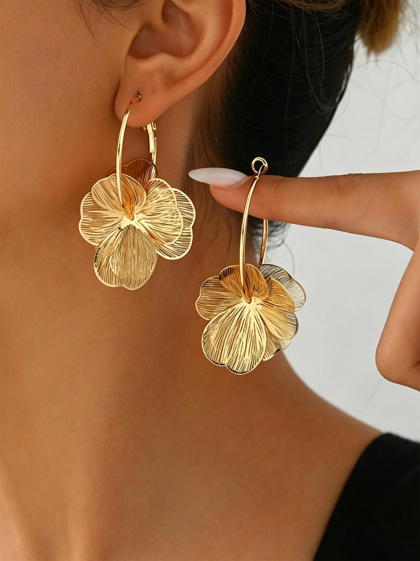 New Cross-Border Luxury Flower Earrings, Fashion Unique Bold Ear Cuffs, Sweet Elegant Jewelry Accessories