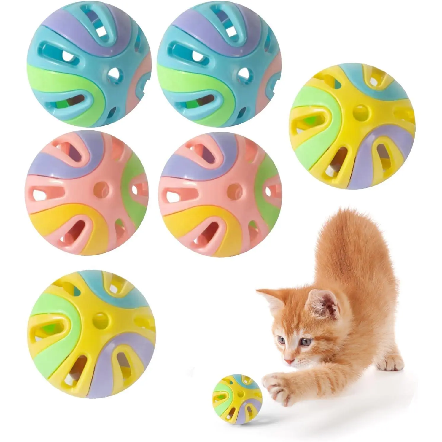 Colorful 1.9"   Balls with  6 count, Interactive Hollow Design, Plastic,  Exercise (3 in 1 Color B)
