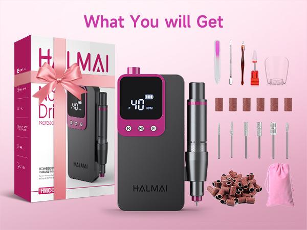 HALMAI Ultra Power Nail Drill: Professional Cordless Electric File for Acrylic & Gel Nails, Ultra-Powerful Motor Engineered by HALMAI, Vibration-Free for Superior Natural Nail Care, 10-Second Gel Removal, Dark Grey