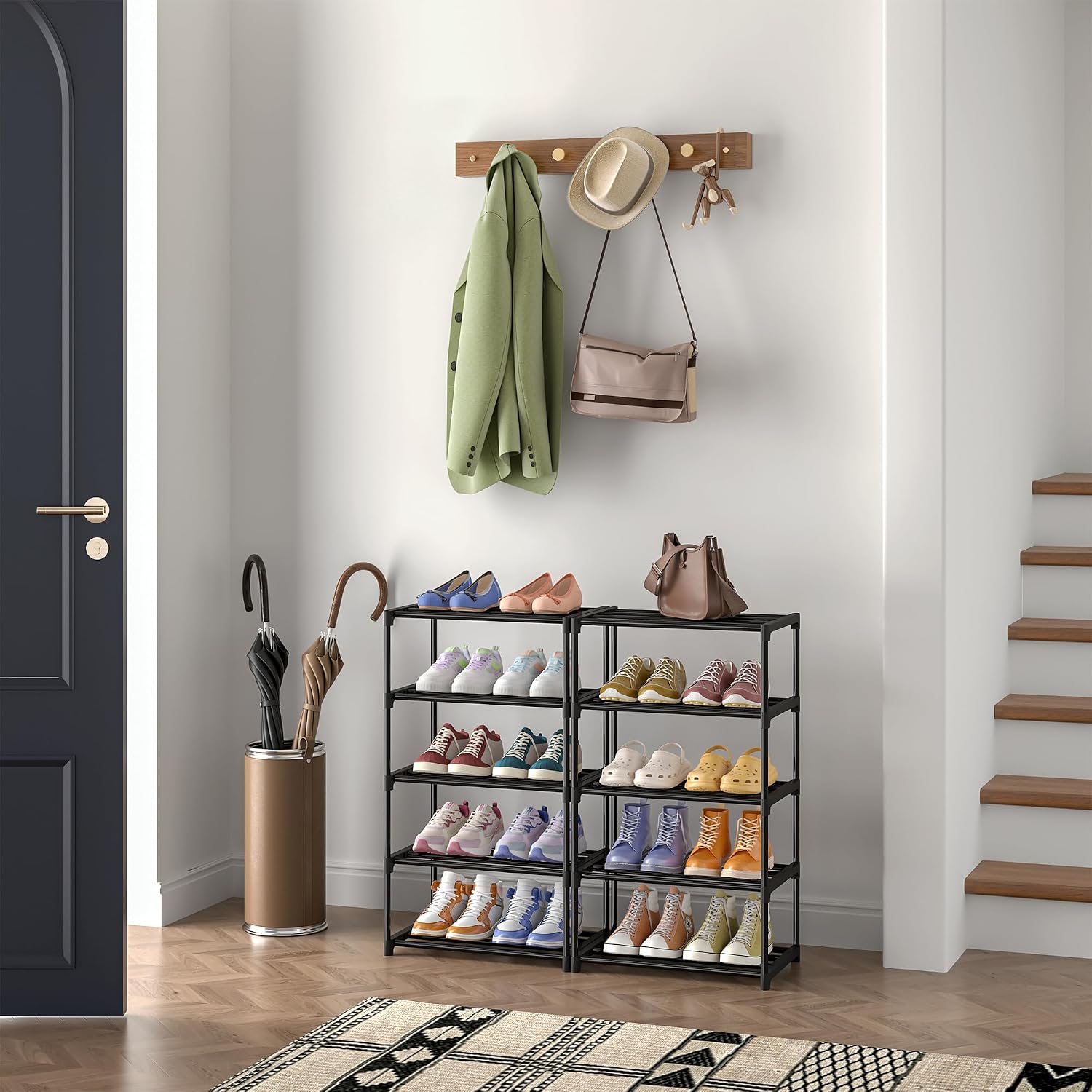 10 Tier Tall Shoe Rack (16.3" Wide), Narrow Lightweight Shelf | Compact Vertical Shoe Stand, Small Space Saving for Closet Floor, Dorm Storage Organizer, Front Door Entrance, Entryway