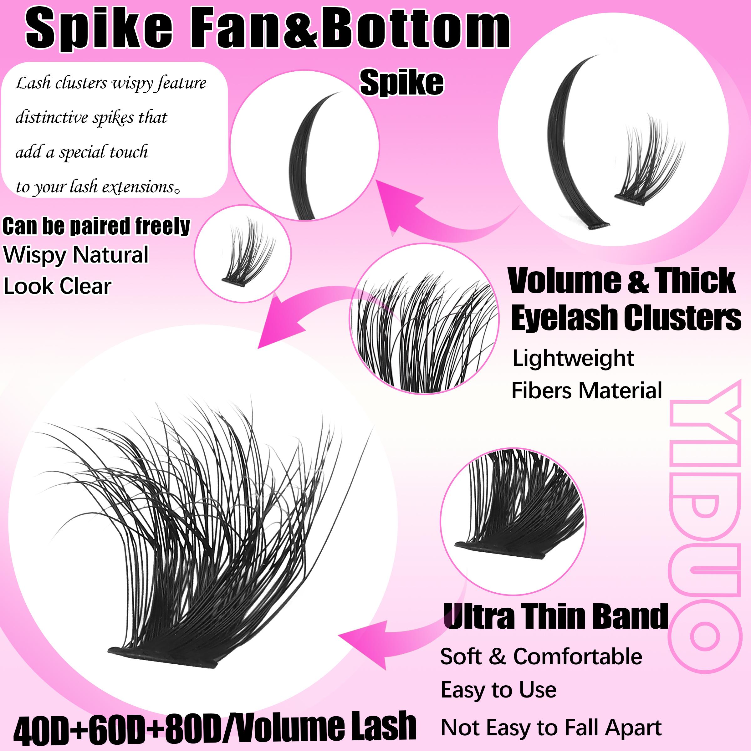 YIDUO 7 Styles Lash Clusters Kit Volume Eyelash Clusters Kit With Bottom eyelash&Spikes Lashes 1600 pcs DIY Individual Lashes Eyelash Extensions 5-20mm 40D&60D&80D&100D&Volume Lash with Lash Bond and Seal, Lash Remover