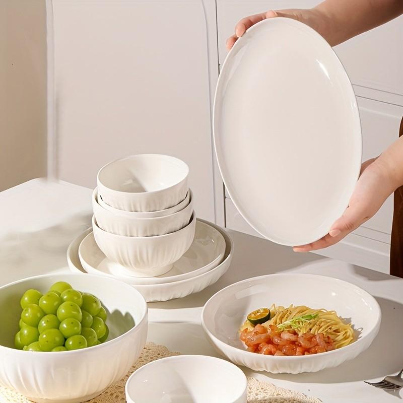 12pcs Ceramic Dinnerware Set, 4 Bowls 4 Plates 4 Spoons, Complete Tableware Set, Dishwasher & Microwave Safe, Home Daily Use