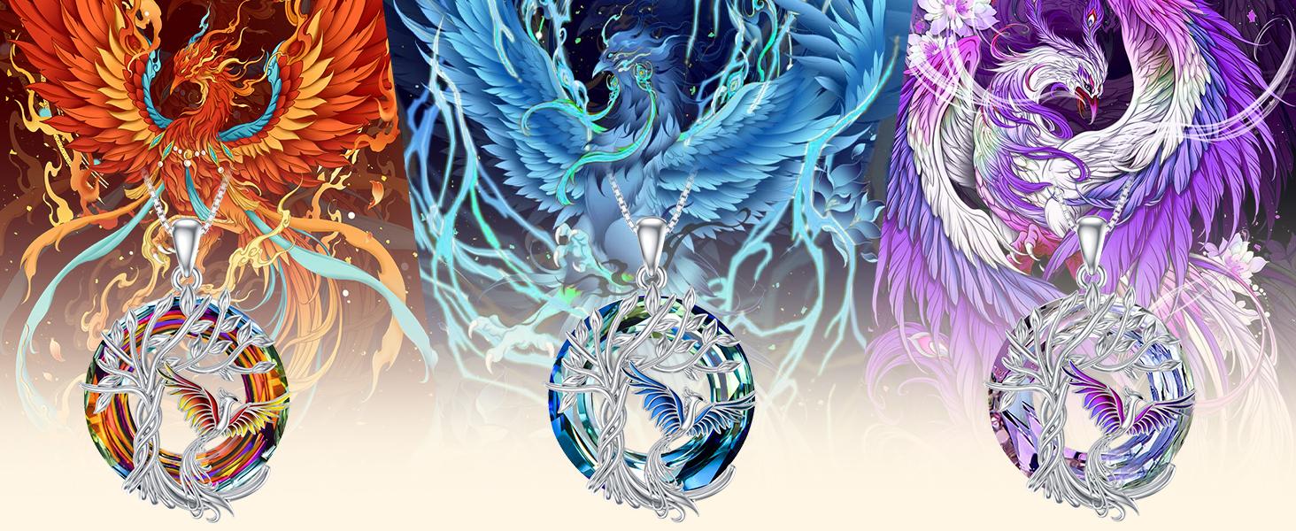 Crystal Phoenix Pendant Necklace for Women | Chain 18'' 925 Sterling Silver Pendant with Created Austrian Crystal | Hypoallergenic Jewelry Gift for Girlfriend,Mom, Wedding, Birthday, Anniversary Mother's Day | Eco-Friendly Luxury Jewelry