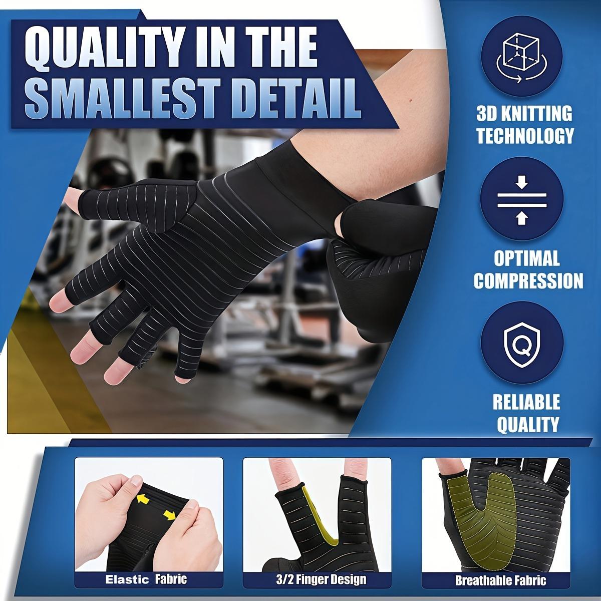 Copper Compression Arthritis Gloves Hand Support Copper Infused Fingerless Design Hand Brace For Carpal Tunnel RSI Rheumatoid Tendonitis Hand Pain Relief Computer Typing Breathable Material