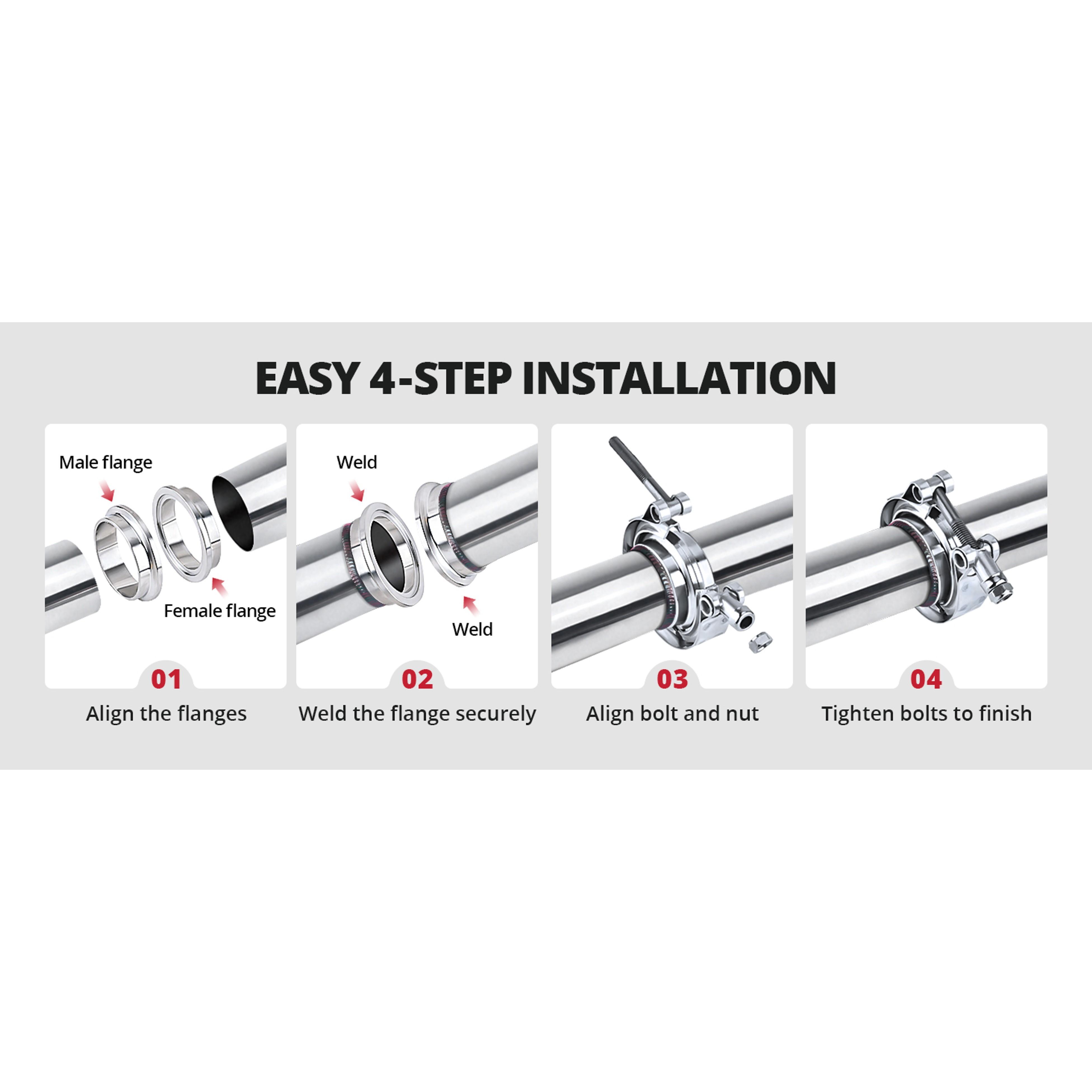 4PCS 304 Stainless Steel V-Band Clamp with Flange (Male & Female) - 2.5 Inch Diameter 4PCS 304 Stainless Steel V-Band Clamp with Flange (Male & Female) - 2.5 Inch Diameter