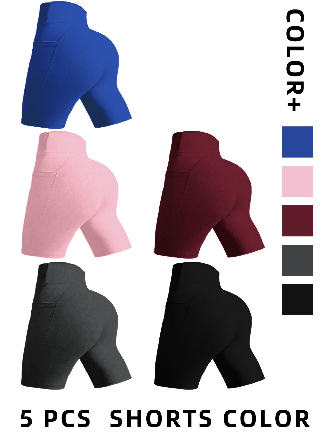 5pcs plus size high-waist pocket yoga shorts, comfortable and breathable, suitable for sports fitness, sports slim style Seamless Yoga Running Shorts for Women -  Active Lifestyle, Moisture-Wicking Comfort  Exercise shorts women Workout