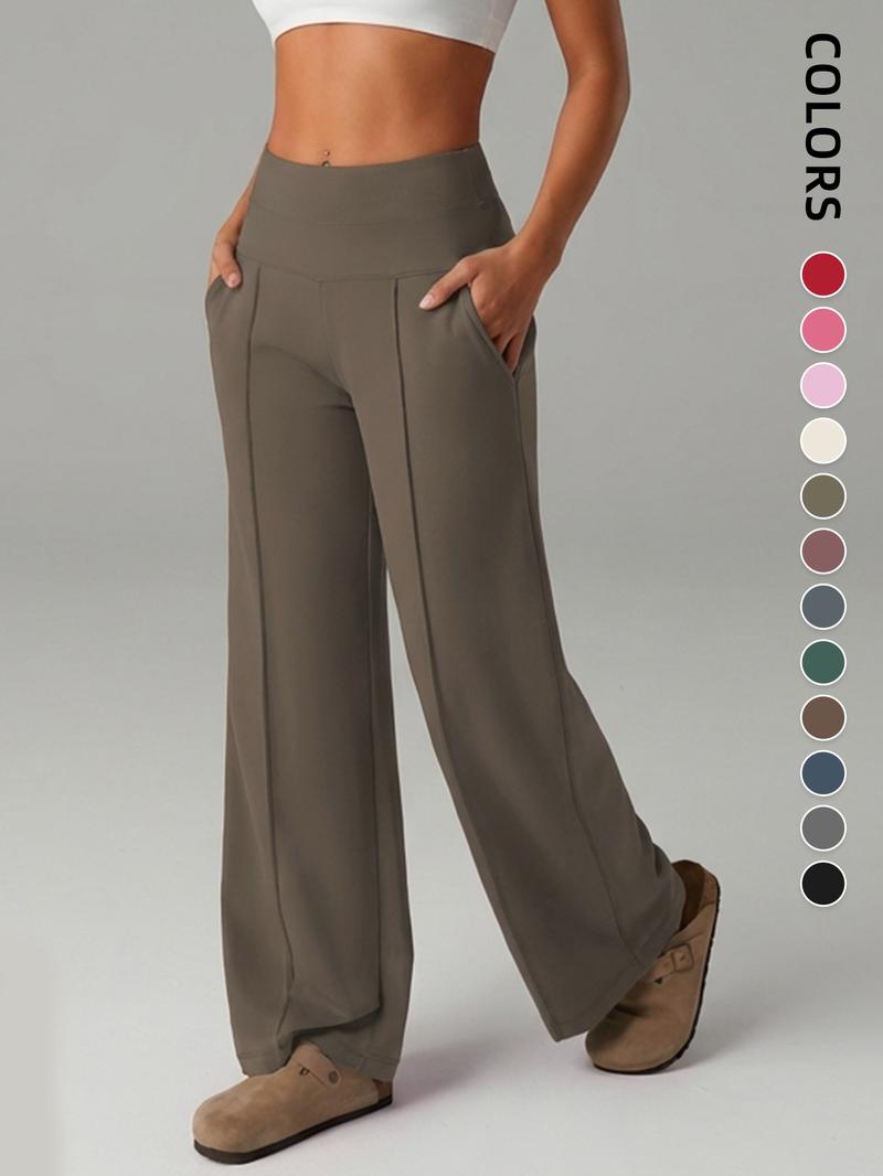 Women's Plain Loose Straight Leg Pants, Wide Leg High Waist Sporty Casual Sweatpants with Pockets, Comfortable Daily Wear Casual Comfy Sporty [Fits Small - Size Up Recommended]