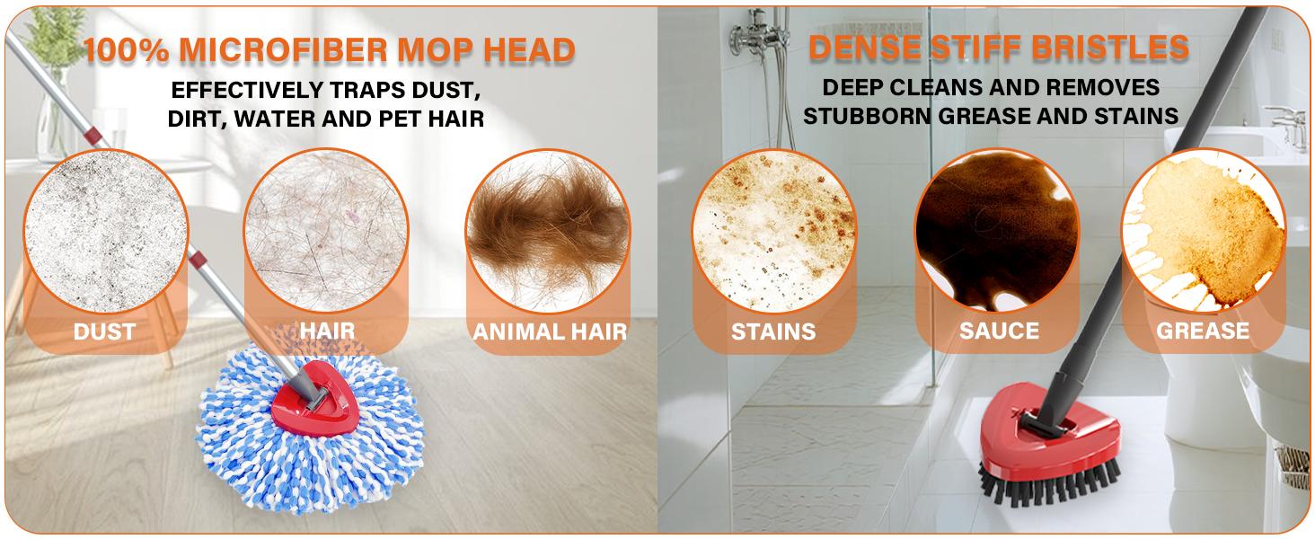 Spin Mop Head O Cedar RinseClean 2-Tank System,2 Mop Replace Heads + 1 Scrubber Brush, 100% Microfiber Mop Refills Deep Machine Washable