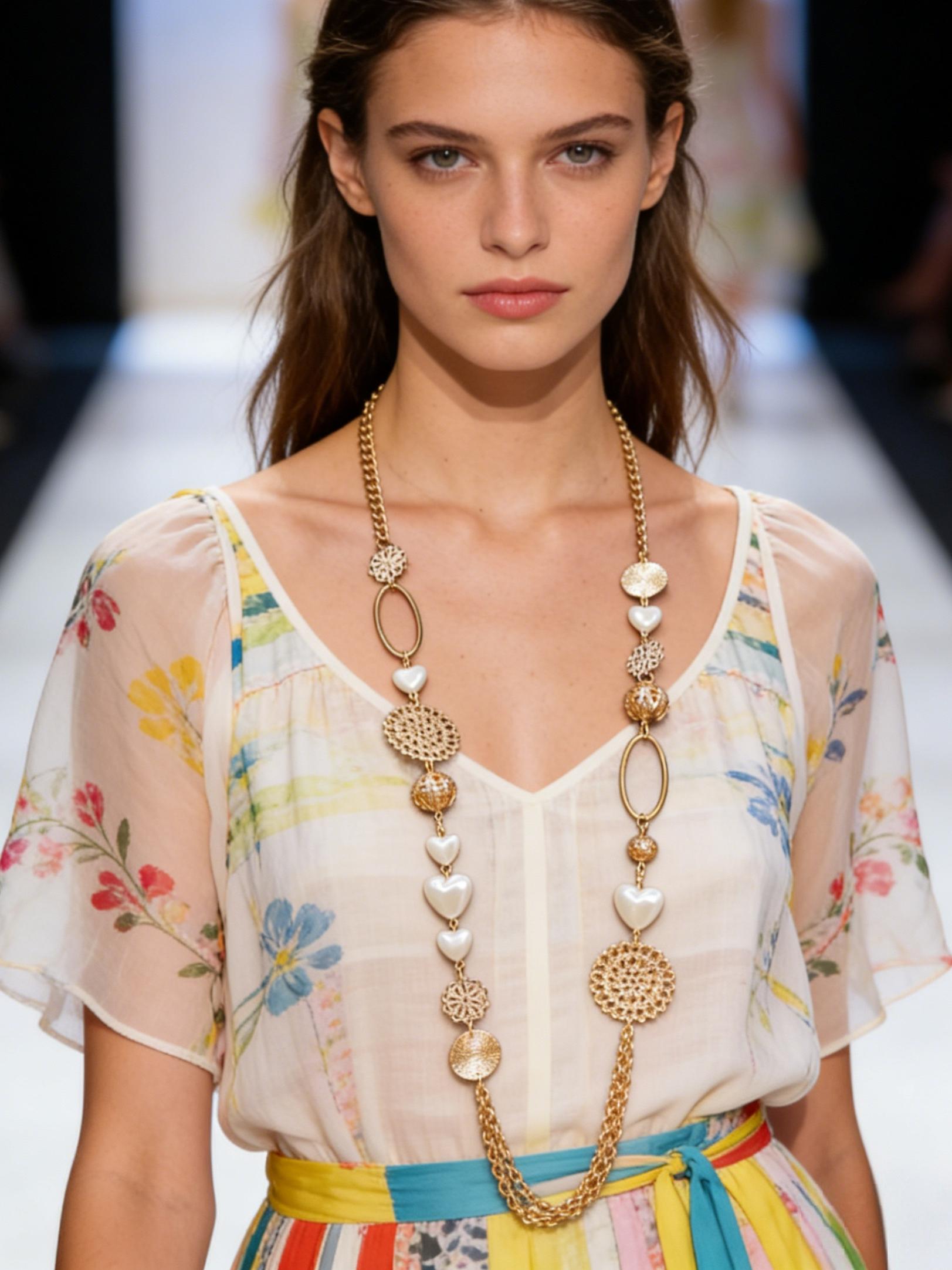 Vintage Style Bohemian Sweater Chain Necklace, Creative Floral Metal Link, Multicolor Resin Beads, Long Durable Design