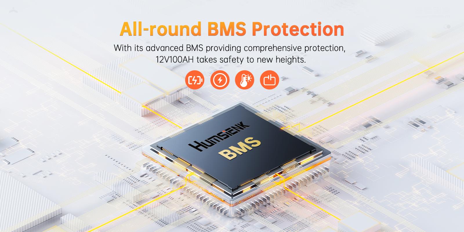 【Summervibes】HumsiENK 12V 100Ah LiFePO4 Bluetooth Lithium Battery, Built-in 100A BMS & Low-Temp Protection, for RV/Marine/Trolling Motor/Off-Grid/Home Backup