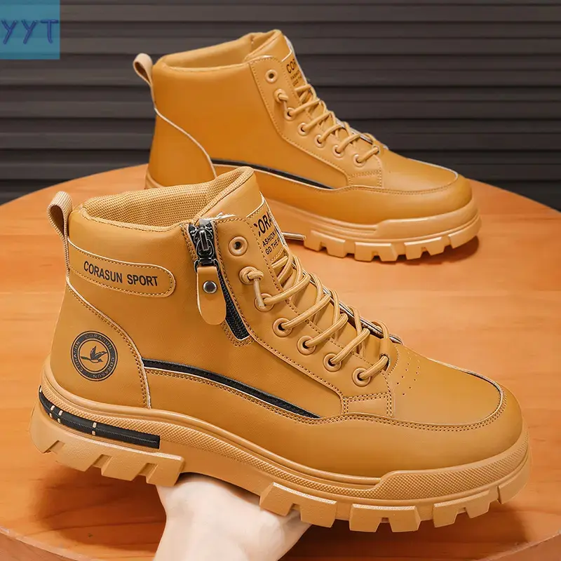 YYT1 Men's Winter Top Snow Boots with Zipper Waterproof PU Upper Anti Wear Resistant Sole Outdoor Hiking Trekking