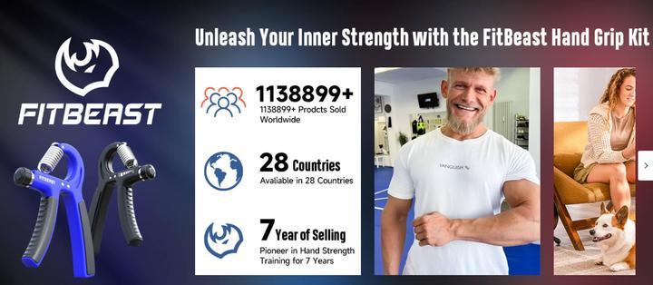 FitBeast Funny Hand Grip Strengthener Workout Kit (5 Pack) Forearm Grip Adjustable Resistance Hand Gripper, Finger Exerciser, Finger Stretcher, Grip Ring & Stress Relief Grip Ball for Athletes