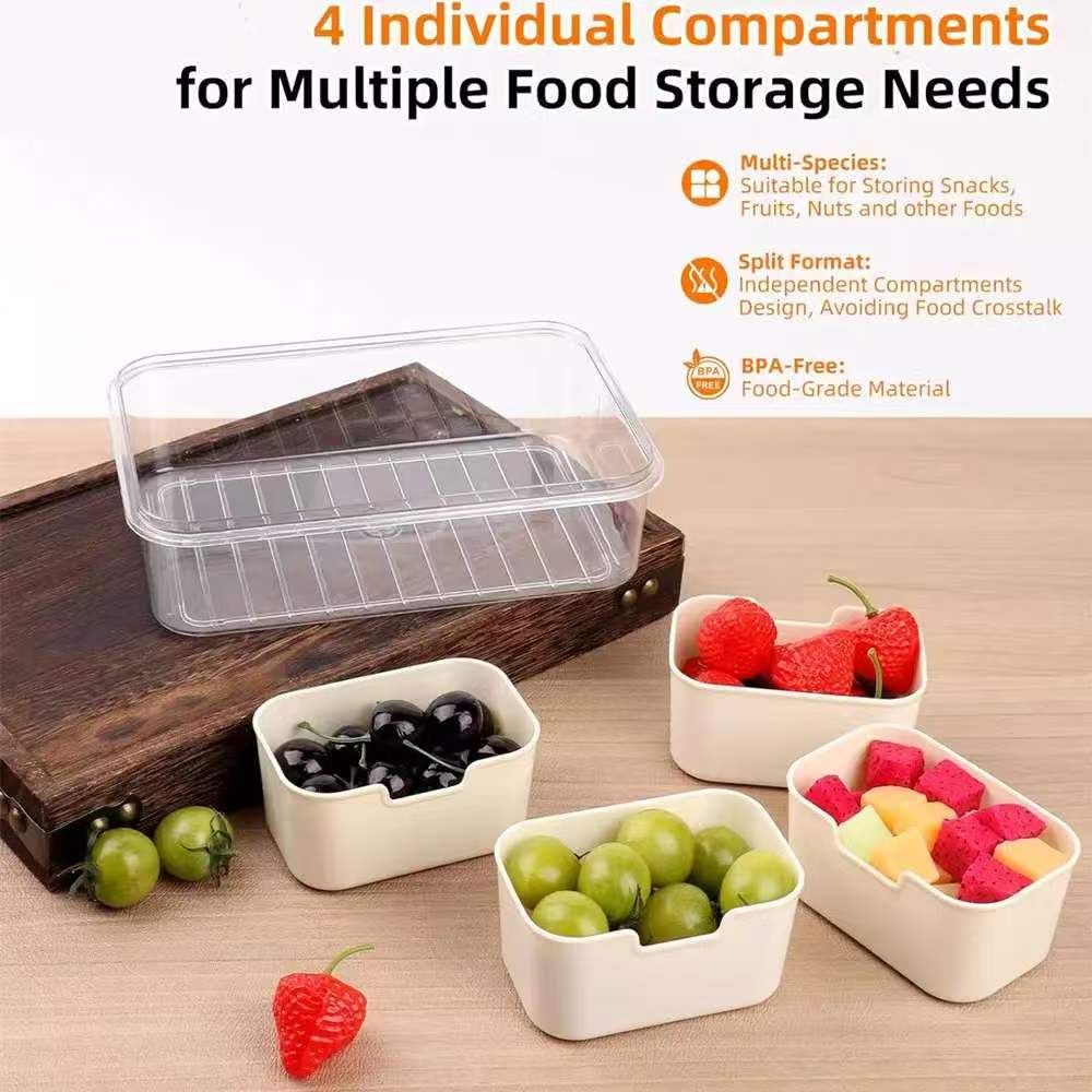 Four-Compartment Covered Snack Box, Food Storage Container, Ideal for Parties, Guests, Kitchen Use, Fruit Vegetable Snack Organizer