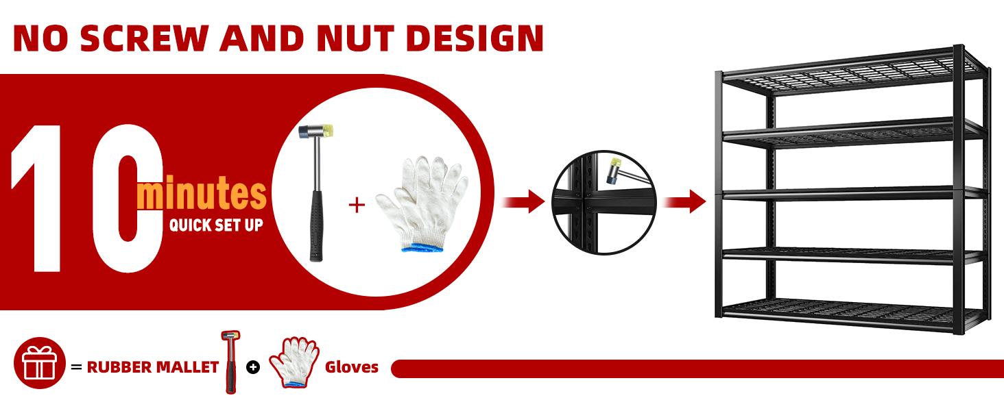 RaybeeFurniture Garage Shelving Heavy Duty Loads 3010LBS Garage Storage Shelves Heavy Duty Shelving 5 Tier Adjustable Metal Shelving for Storage Rack Industrial Utility Shelf