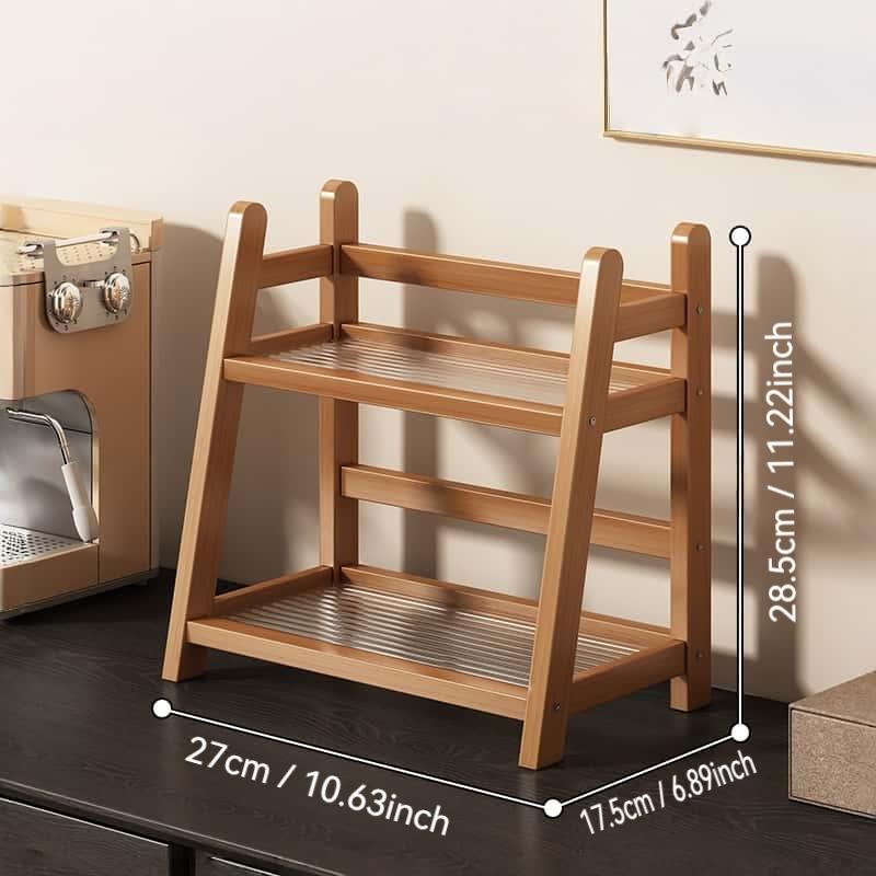 Double Layer Storage Rack, Cup Holder, Mug Organizer, Kitchen and Living Room Use, Small Desktop Shelf, Durable Wooden Material, Space Saving Design, Display Shelf