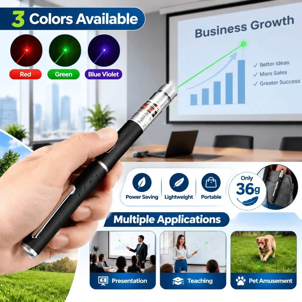 1PC Non-Slip Laser Pointer, 500M, Lightweight, for Pointing During Presentations