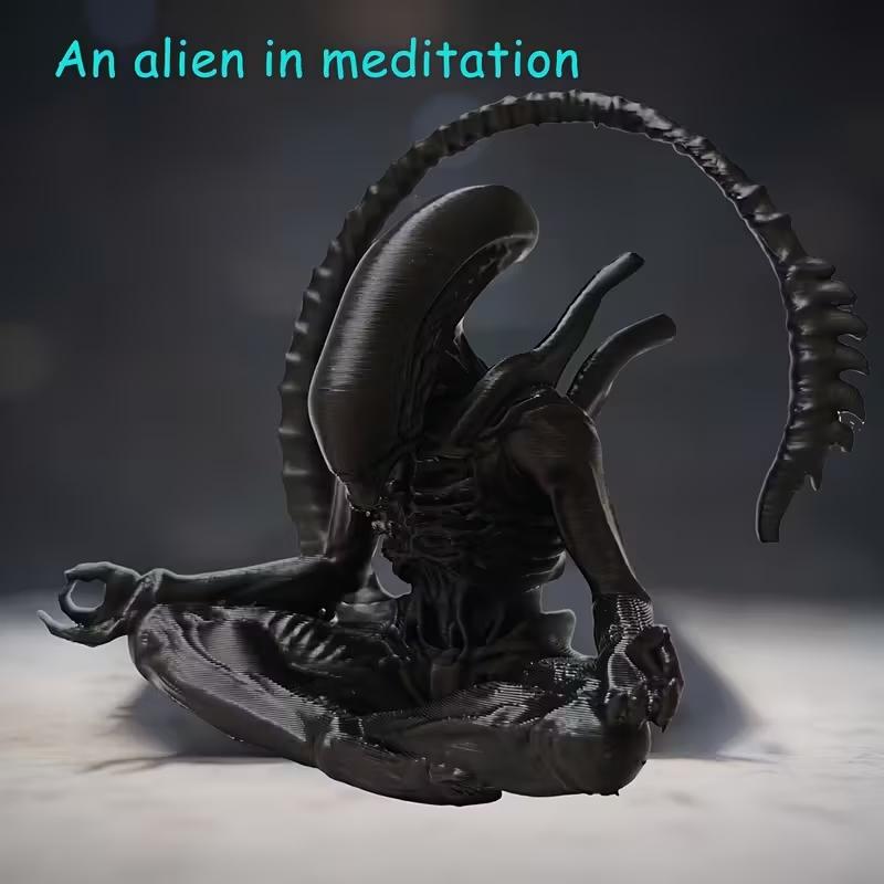 Meditating Alien Figurine, Decorative figurines, Collectible Figurine, Contemporary Fantasy Decor with Expressive Eyes & Outstretched Arms, for home, 1 pc, Dark Brown, Halloween Christmas, Alien Decor Unique Sculpture Statue