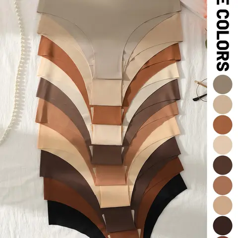 Women's Plain Briefs, Low Waist Underwear, Seamless Scallop Triangle Panties, Soft Comfortable, Slim-Fitting, All Seasons, Multiple Colors, 5/6/7/10/21 Pcs Set