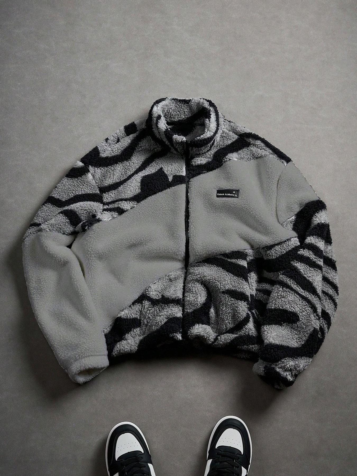 Men's Zipper Letter Graphic Windbreaker Jacket, Outdoor Parka Coat, Winter Jacket, Casual Fitted Jacket, Zip Up Coats, Casual Streetwear, Fall & Winter Fashion