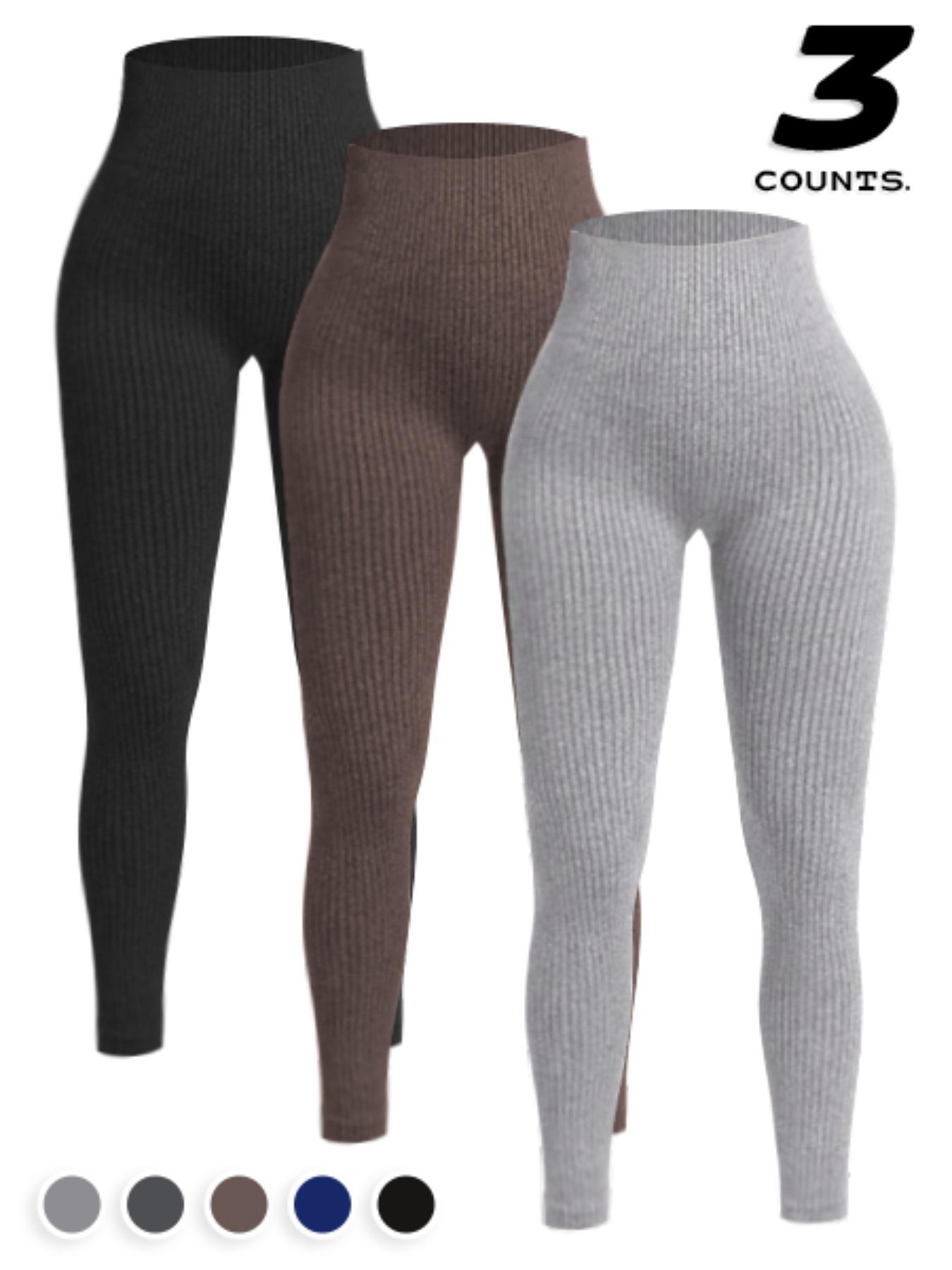 3pcs Women's Seamless Soft Athletic Stretchable Yoga Pants, High Waisted Ribbed Fitness Leggings, Perfect for Running, Cycling, and Gym Use, Comfortable Sportswear