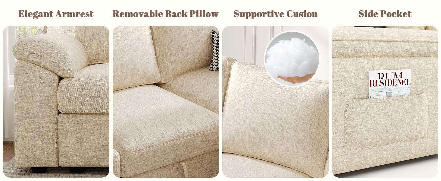 【4 Packages】108 Inch Sectional Sleeper Sofa with Pull Out Bed, U Shaped 7 Seat Modular Sectional Sofa with Storage, Sectional Couches for Living Room, Cloud Modular Couch, Removable Sofa Cover