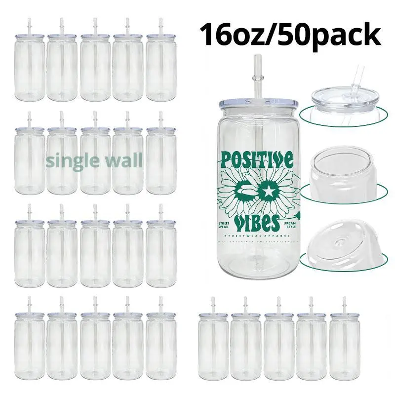 50-Pack 16oz Transparent Single-Wall Plastic Cups, Available for UV DTF Wrap DIY, Clear Tumblers Bulk Set, Reusable, for Craft Projects & Festive Gifts, Sports Bottle