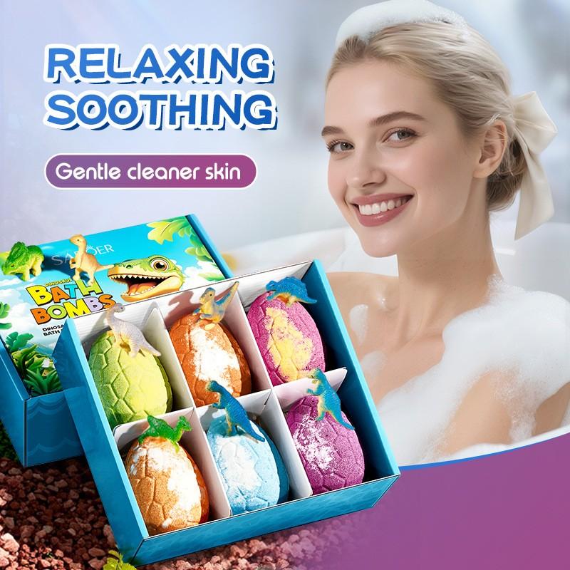 Bath Bombs with Dinosaur Surprise Toys, 6-Pack Gift Set, Mother's Day Child's Day Present, Bubble Bath & Toy, Skin Repair