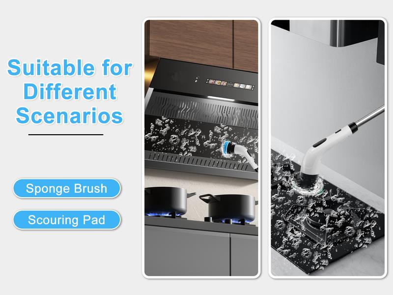 Electric Rotating Cleaning Brush with 2-Speed Settings, Adjustable Extension Rod Handle, and Detachable Brush Heads – Perfect for Cleaning Kitchens, Bathrooms, and More