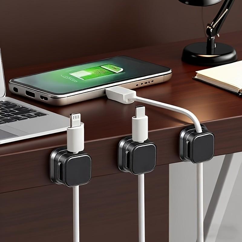 6-Piece Magnetic Cable Clips Set, Desktop & Bedside Adhesive Cable Organizer, Office Supplies, Multi-Function Cable Management System, No Drilling Required