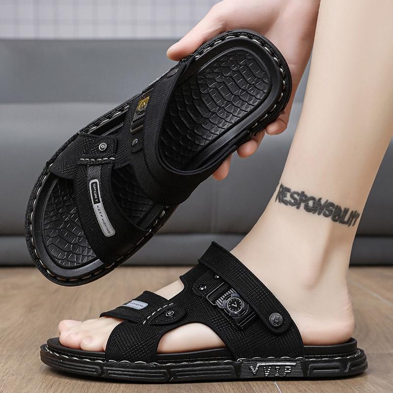New Summer Men's Fashion Casual Outdoor Slippers, Trendy Stitched Two-In-One Sandals, Comfortable Non-Slip Beach Shoes