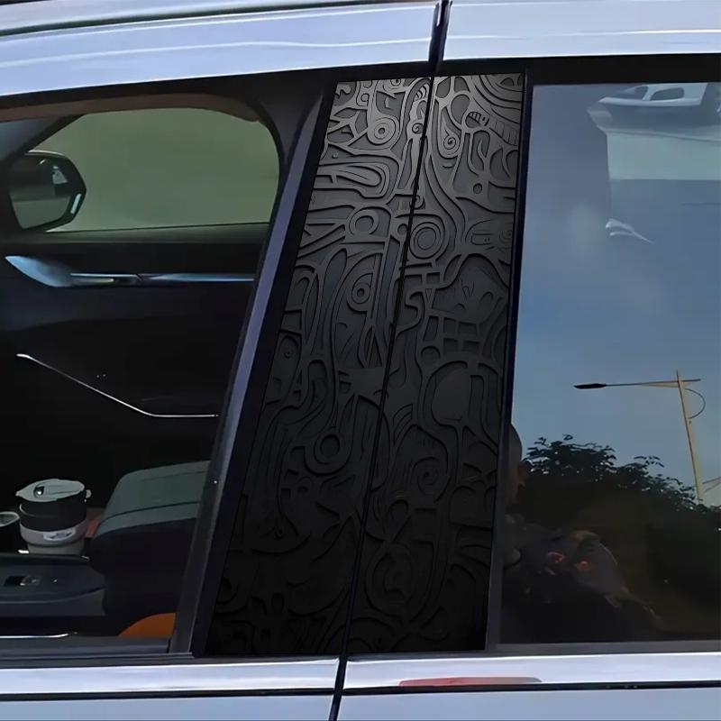 2-Pack Black Embossed Psychedelic Pattern Car B-pillar Sticker - Easy to stick and tear, self-adhesive protective sticker, suitable for all models, Car exterior smooth surface, Durable plastic sticker, Car decoration, Car accessories