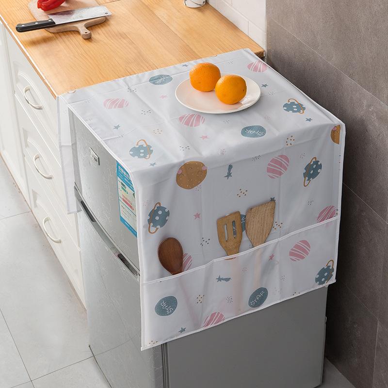 Daisy Print Refrigerator Dustproof Cover with Storage Pockets Multi Functional Waterproof Fridge Top Protector Household Kitchen Appliance Dust Proof Cover 1 Pack