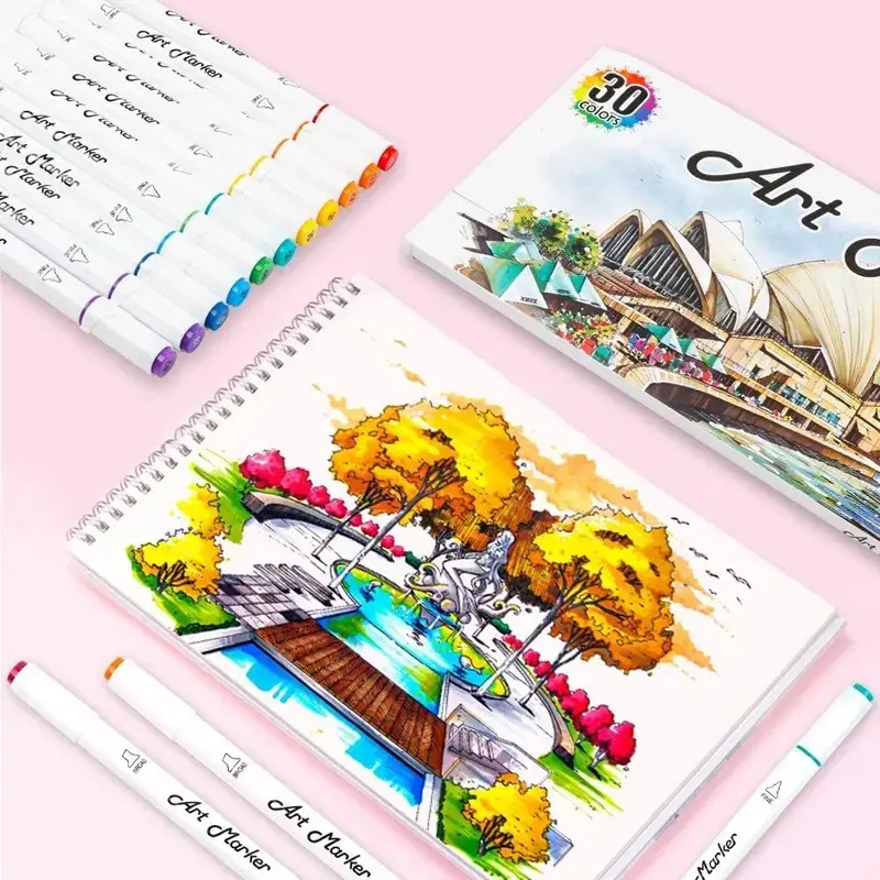 30-Color Colored Markers Drawing & Painting Supplies, Dual-Tip Marker ...