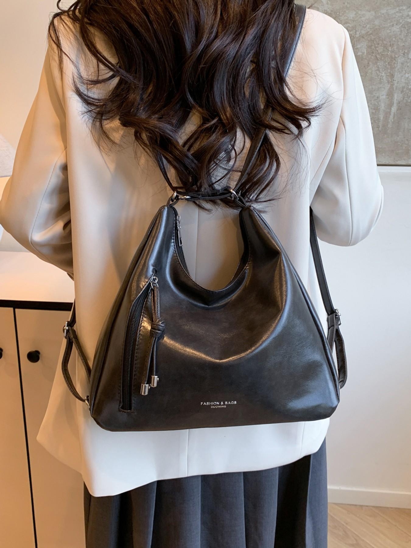 Simple and casual versatile texture shoulder bag, fashionable and personalized niche large capacity backpack, with external zipper pocket design, can accommodate tablets and headphones, suitable for commuting and shopping, Stylish Daypacks