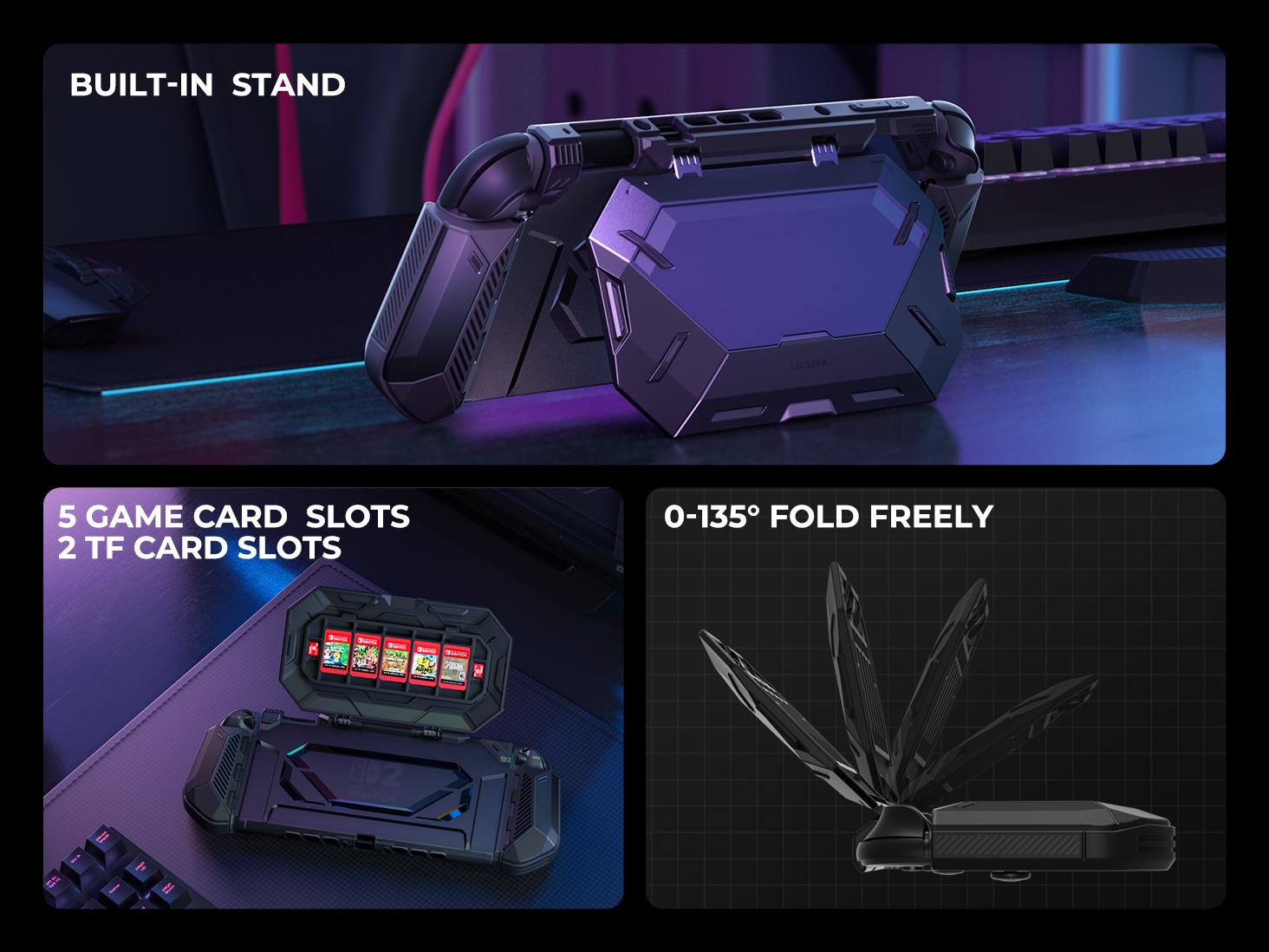 i-Blason Dockable Protective Case for Nintendo Switch 2 (2025) - Foldable JoyCon Holder, Game Card Storage, Ergonomic Uni-Body Grip with Flip Stand & Bumper Cover Portable Controller Accessories