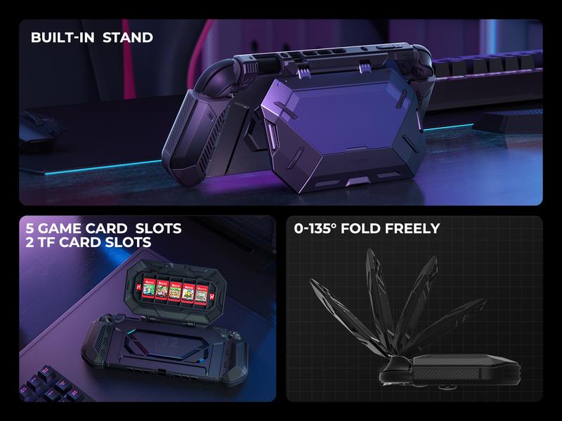 i-Blason Dockable Protective Case for Nintendo Switch 2 (2025) - Foldable JoyCon Holder, Game Card Storage, Ergonomic Uni-Body Grip with Flip Stand & Bumper Cover Portable Controller Accessories