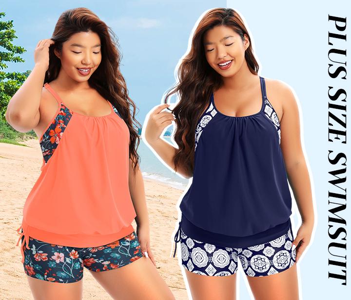 Holipick Flamingo Two Piece Plus Size Tankini Swimsuits for Women Tummy Control Bathing Suit Blouson Tankini Top with Boy Shorts
